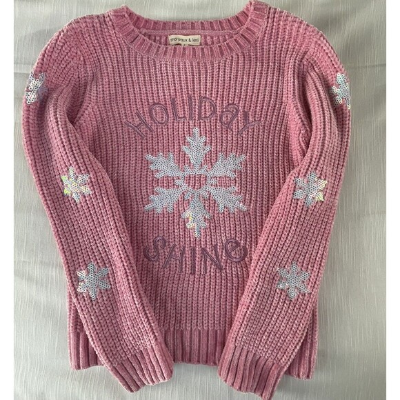 Margaux & Lexi Girls Pink Ribbed Snowflake Pullover Holiday Sweater Sz M New - Picture 2 of 7